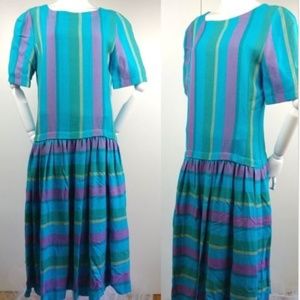 Vintage Don Sayres 80s Drop Waist Dress Linen 6